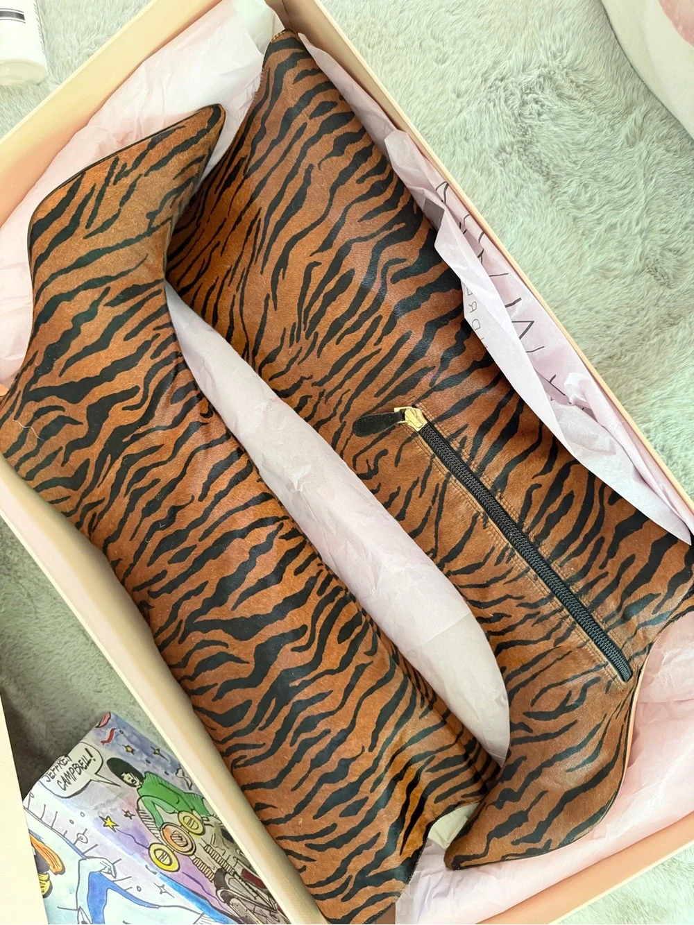 Alexandre Birman Brown and Black Tiger-Print Over-the-Knee Boot